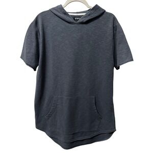 Elwood Hooded T-Shirt Men's S Curved Hem SS Hoodie Gray Drawstring Sweat Shirt